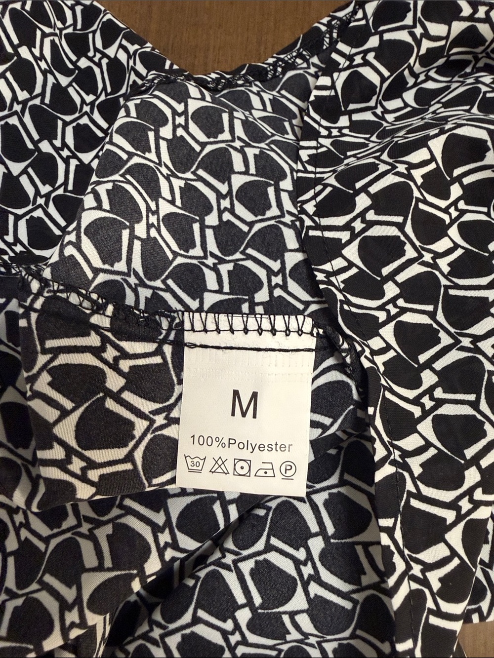 One-Shoulder Navy & White Patterned Dress with Gold Buckle - Picture 4 of 4